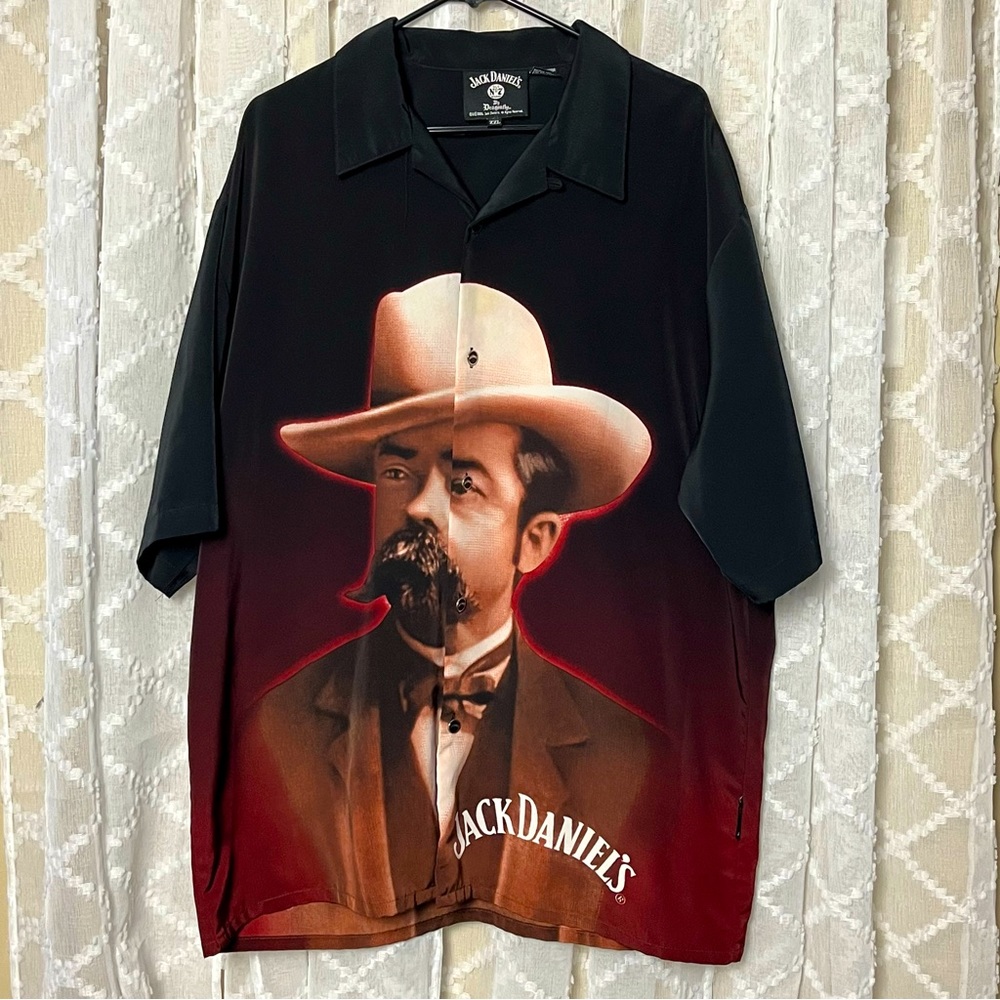 Vintage Jack Daniels Dragonfly Old No 7 Portrait All Over Print Button Shirt XXL